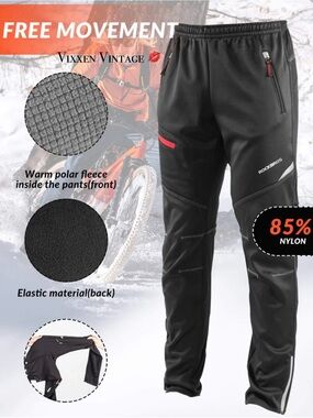 ROCKBROS 'MEN'S WINDPROOF THERMAL FLEECE WINTER ATHLETIC BIKE PANTS' IN BLACK